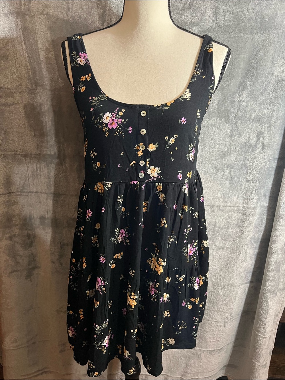Forever 21 Black Floral Button-Front Mini Dress